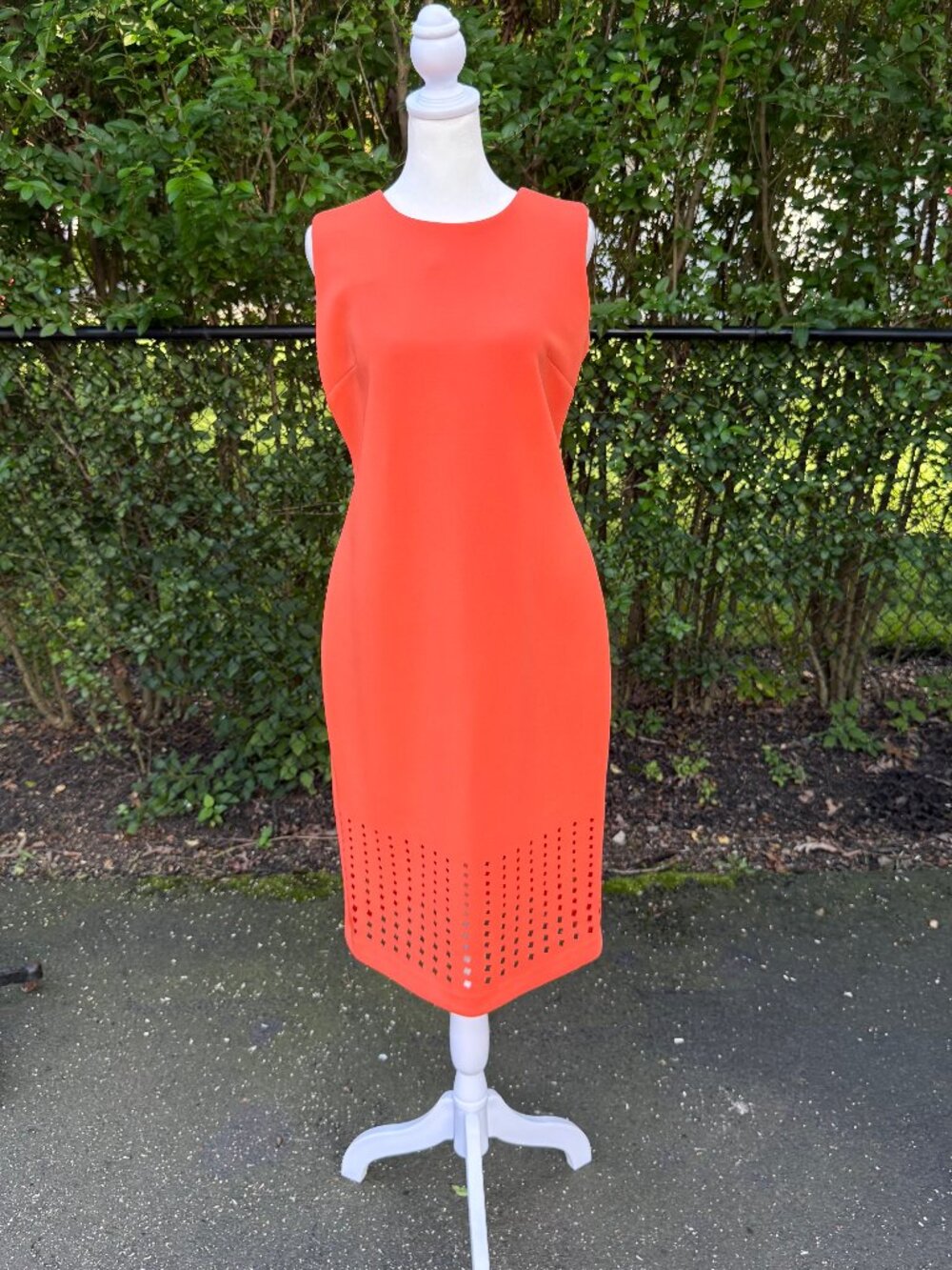Neoprene Calvin Klein Orange Laser Cut Sheath Dress - Size 10